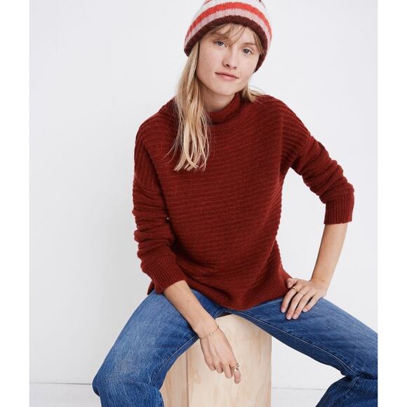 Madewell Belmont Wool Mock Neck Sweater Size XS Red Burgundy - Picture 1 of 11